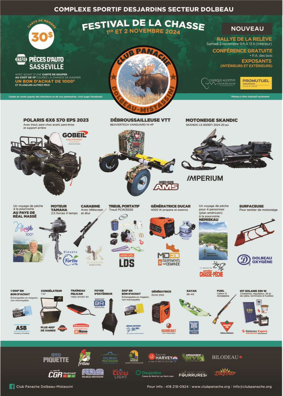 Prix de présence au festival du chasseur du club panache de dolbeau-mistassini